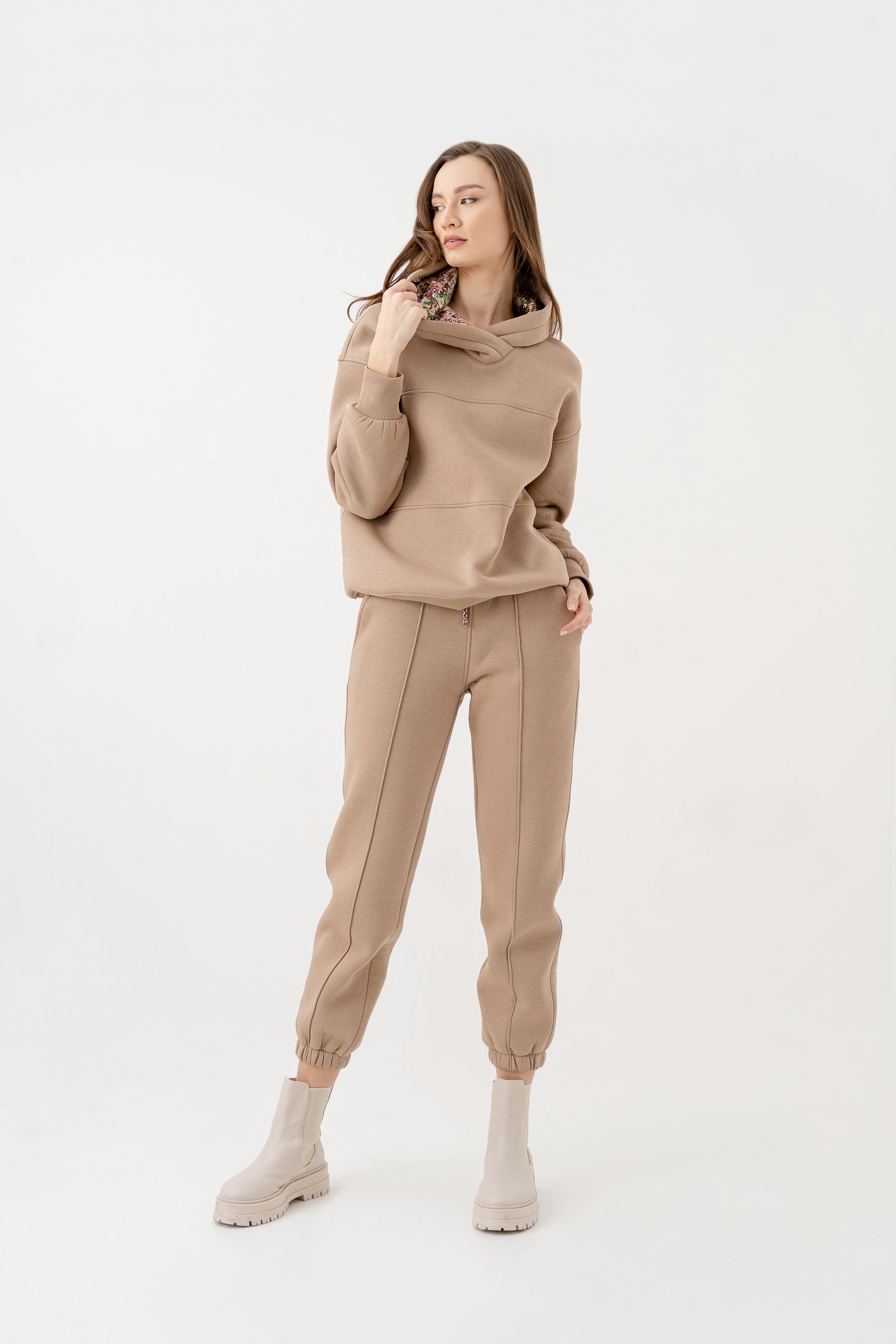 Kapüşonlu Karamel Renk 3 İplik Kadın  Sweatshirt 1152-KR